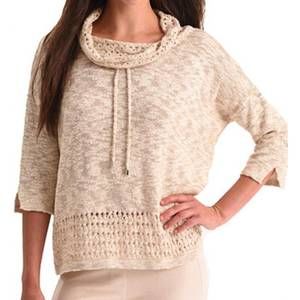 NEW ANGEL cowl neck crochet top in sand